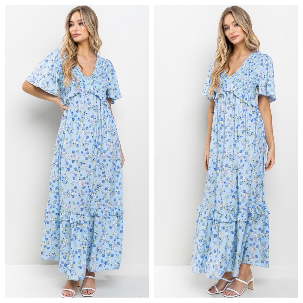 Boho Flower Woven Print Maxi Dress